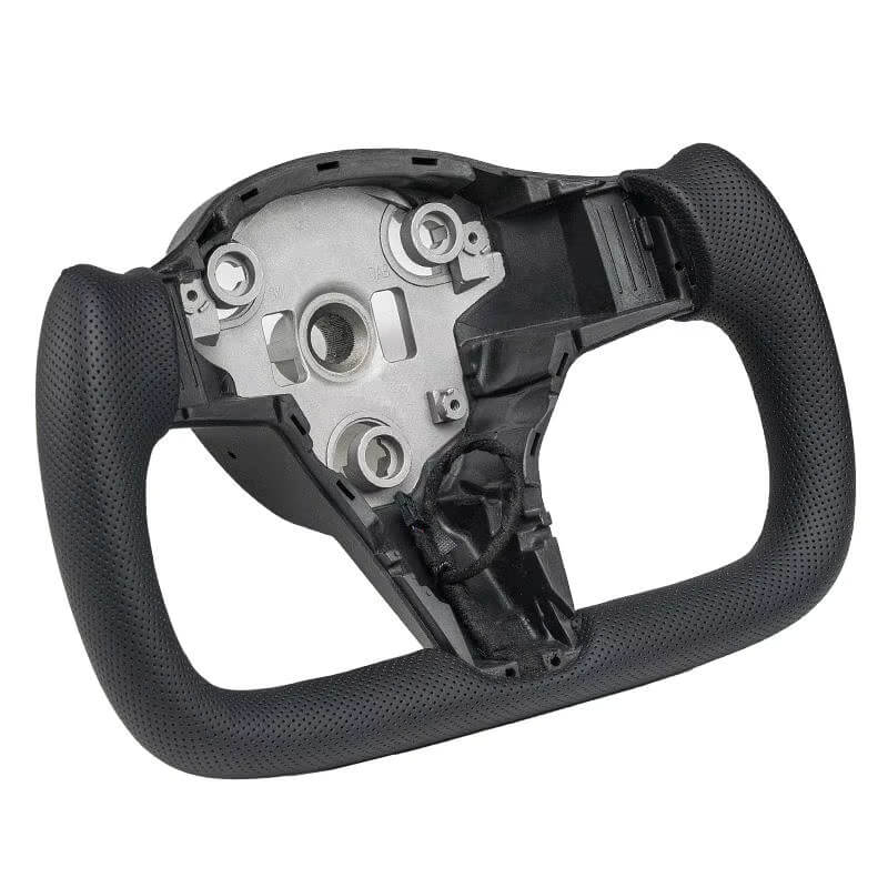 Tesla 3/Y/S/X - Yoke - Sort Perferted Læder - 2018-2024 - Carbonit