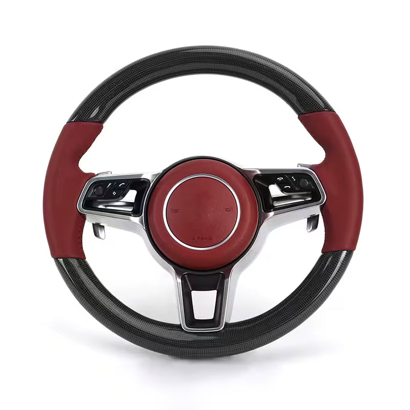Porsche - Piano Sort Carbon - Rød Læder Sider - Carbonit