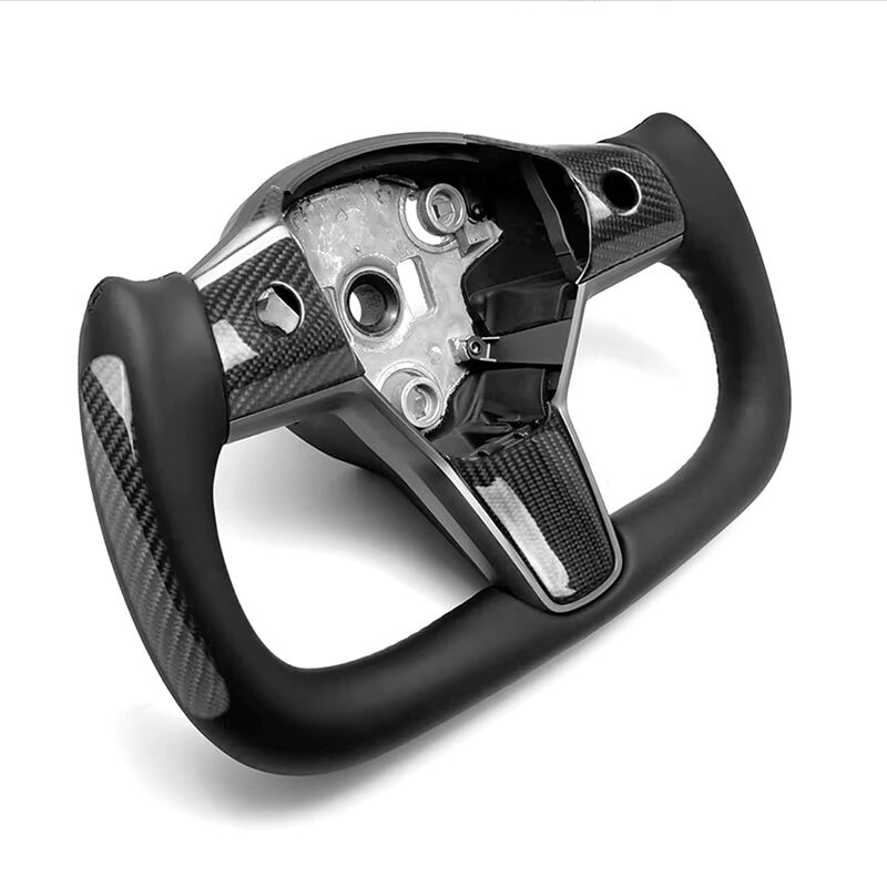 Tesla 3/Y/S/X - Yoke - Sort Nappa Læder / Carbon Detaljer - 2018-2024 - Carbonit
