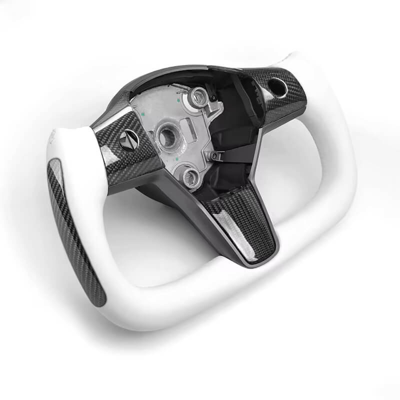 Tesla 3/Y/S/X - Yoke - Hvid Nappa Læder / Carbon Detaljer - 2018-2024 - Carbonit