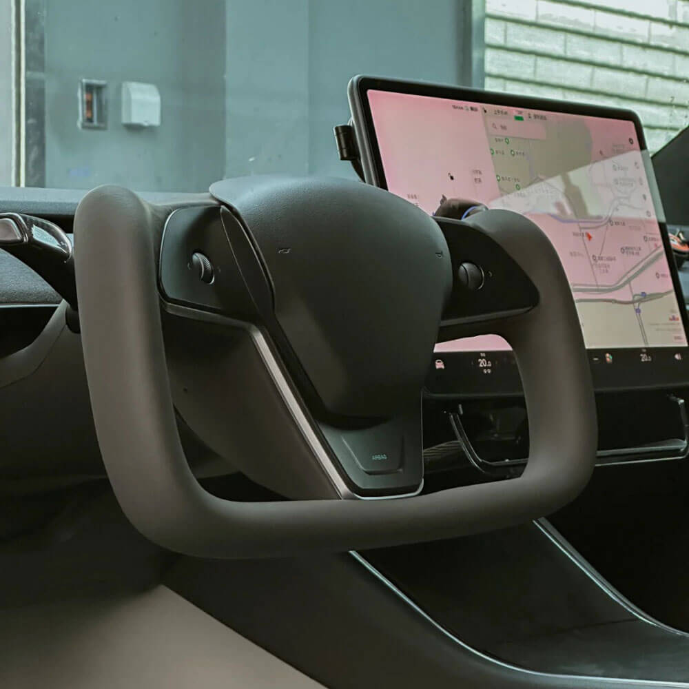 Tesla 3/Y/S/X - Yoke - Sort Nappa Læder - 2018-2024 - Carbonit